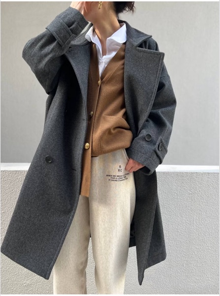 Curensology Classic Italian Wool Five-Tone Cocoon-Shaped Silhouette Melton Stand-Up Collar Wool Coat