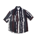 2024 새로운 여름 스타일 대비 색상 라펠 미드 슬리브 셔츠 일본 복고풍 남성용 아이스 센스 워크 셔츠 재킷 다용도
