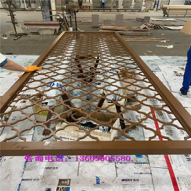 Carved Flower Plate Coffee Color Hollowed-out Aluminum Alloy Gold Flower Grille New Chinese Screen Partition Curtain Wall Flower Type Engraving Aluminum Plate