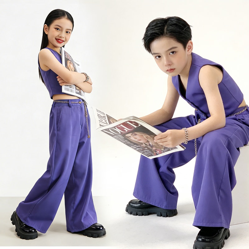Children's Photography Theme Clothing Purple Suit Unisex Fashion Stylish Model Performance Boys and Girls Runway Fashion Clothes