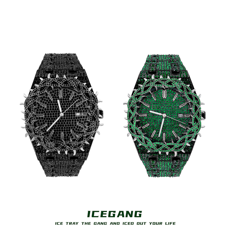 Icegang Colorful Diamond Thorn Crown Series Full Diamond Oak Watch European and American Hip-Hop Heavy Craft Watch Gift Box