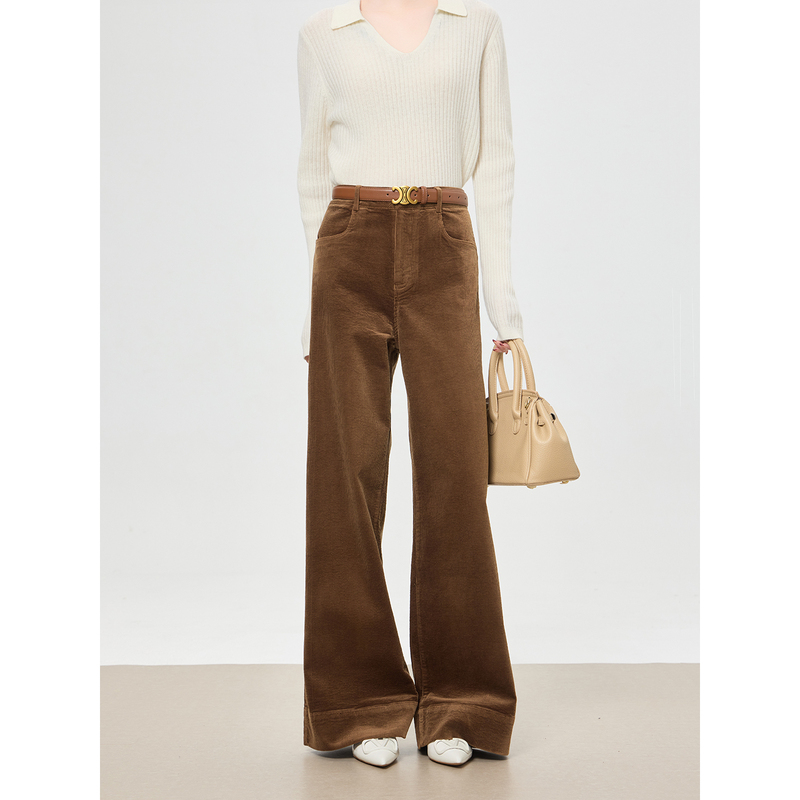 Soneto Xviii Old Money Coffee Color Melard Corduroy Pants for Women, Straight High-Waisted Wide-Leg Slimming Pants for Tall Women Soneto Xviii Old Money Coffee Color Melard Corduroy Pants for Women, Straight High-Waisted Wide-Leg Slimming Pants for Tall Women