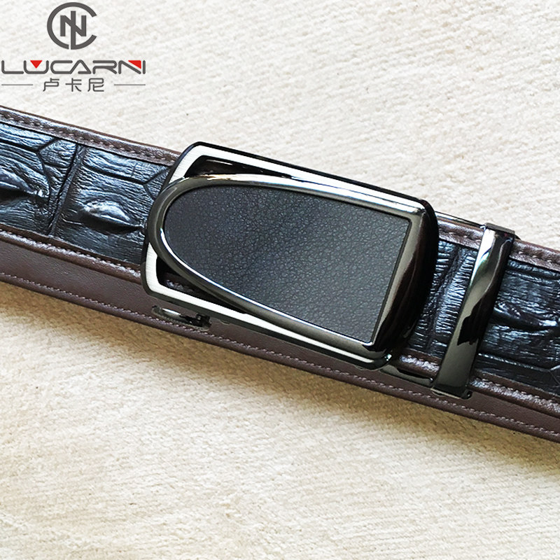 Avocado leather strap Men's whole bar No spell crocodile belly leather pick up business Auto button New leather pants Belt Male Tide