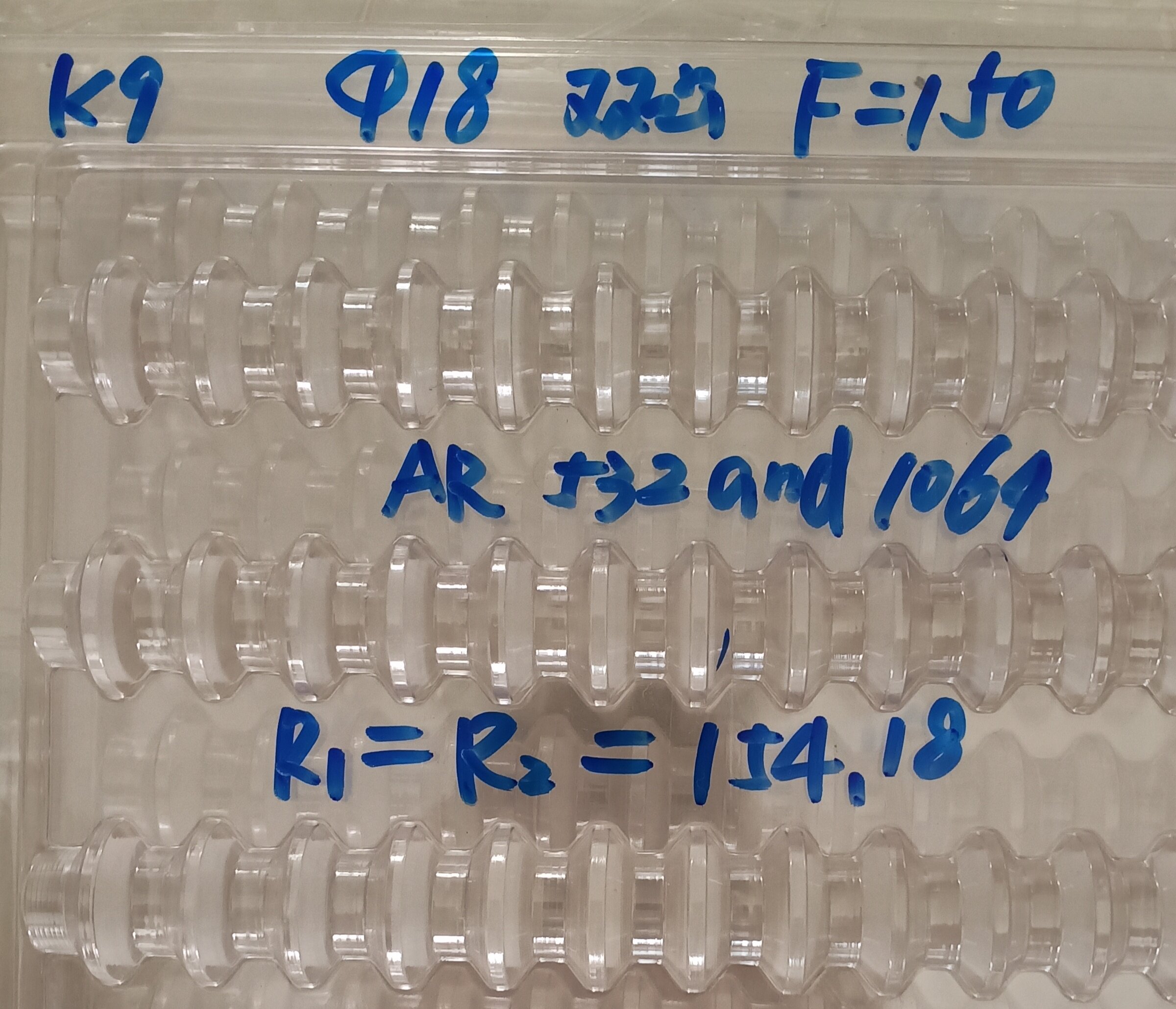 K9 double convex lens D=18mm F=150mm AR532 1064NM