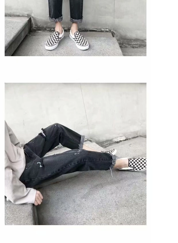Quần cá tính nam vá lỗ quần jeans nam thủy triều thương hiệu hip-hop chín điểm Quần cũ lỏng quần thẳng - Quần jean quần tây nam