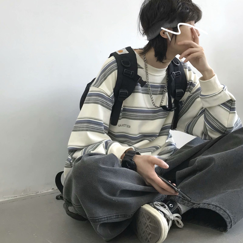 American City Boy Striped T-Shirt ins Unisex Trendy Loose Long-Sleeve Top Casual Style Sweatshirt Inner Layer Base Shirt American City Boy Striped T-Shirt ins Unisex Trendy Loose Long-Sleeve Top Casual Style Sweatshirt Inner Layer Base Shirt