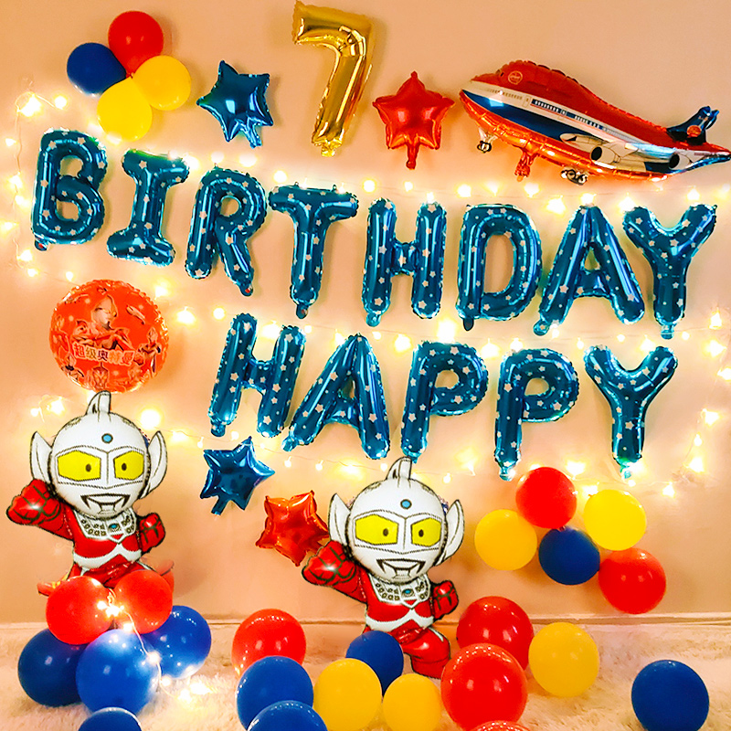 Captain America baby birthday theme one-year-old decorations children's cartoon balloon background wall party scene layout