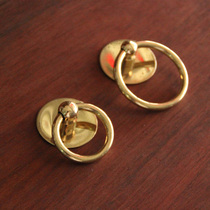 Cabinet wardrobe door Golden ring copper handle Chinese antique pure copper single hole drawer handle black 3 3 5 4cm