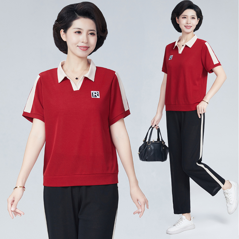 2026 New Summer Short-Sleeved T-Shirt Sports Ice Silk Suit Two-Piece Set for Middle-Aged and Elderly Women and Grandmothers