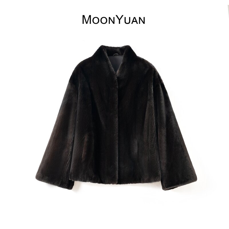【Muyuan】"Small V-Neck" Imported Short Mink Fur Coat, Medium-Length Loose-Fitting Mink Fur Coat for Women
