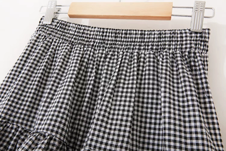 Mùa thu đông 2018 mới váy cotton và vải lanh co giãn eo cao đã mỏng và dài sinh viên retro Một từ váy lớn đung đưa một nửa cơ thể chân váy caro