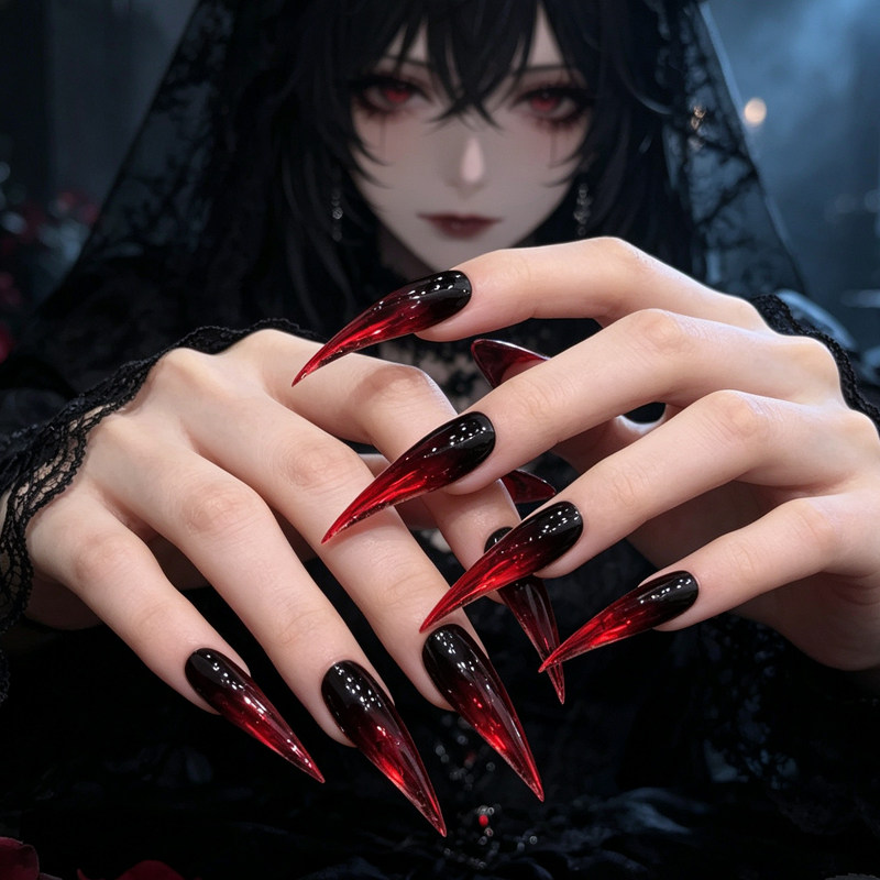 Dark-style dragon claw gothic nail art, cross-border eagle claw black and red high-end nail art, Lolita Halloween costume