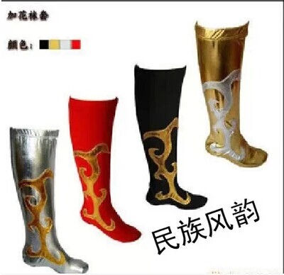 Adult dance shoe cover Mongolian Tibetan boot cover national female soldier military uniform stage socks cover performance costume long tube red