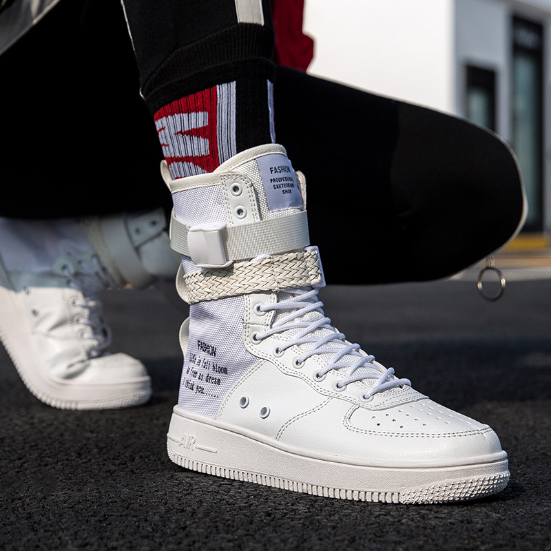 Canvas White High-Top Boots for Men, Sports Casual High-Top Sneakers, Long Boots for Men, Hip-Hop Trendy Orange Men's Shoes