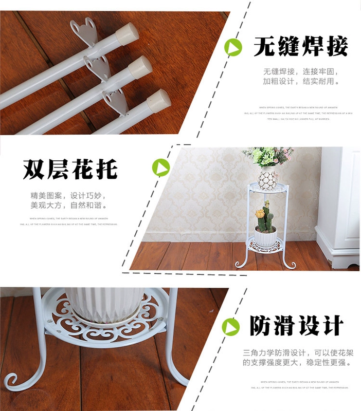 Vườn hoa châu Âu giá sắt rèn hoa nhiều tầng màu xanh lá cây Lan Lan Lan ban công phòng khách hoa đứng sàn trong nhà sàn hoa đứng - Kệ kệ 3 tầng