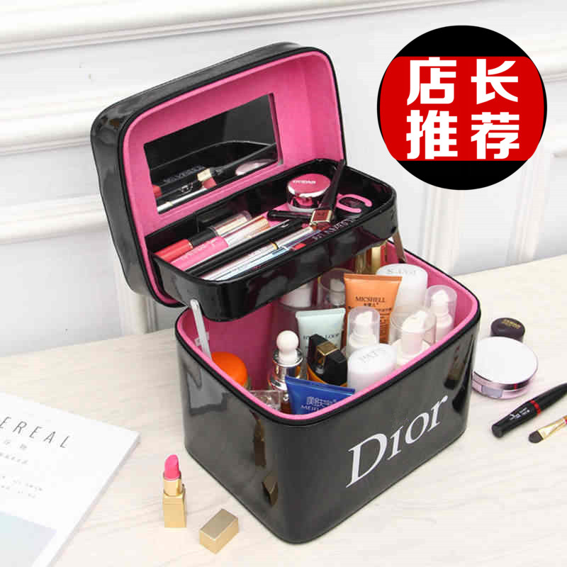 Makeup Bag Large Capacity Korea Double Layer Makeup Case Hand Size Number Portable Cute Cosmetics Containing Bag Waterproof