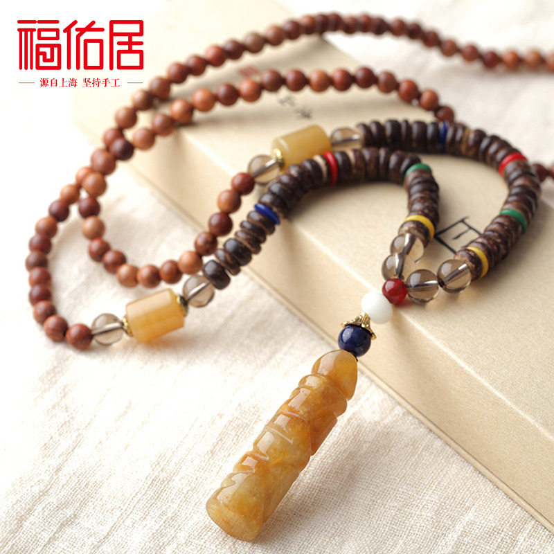 National Wind Retro Dragon Post Pendant Necklace Wool Clothing Chain Men's Women Buddha Pearl Long Version Accessories Accessories 2022 New Pendant
