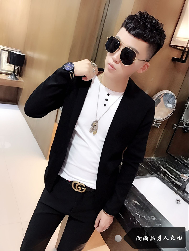 Thu đông mới 2018 Thời trang nam Hàn Quốc Áo len mỏng cardigan giả hai vòng cổ đan áo khoác nam áo nam