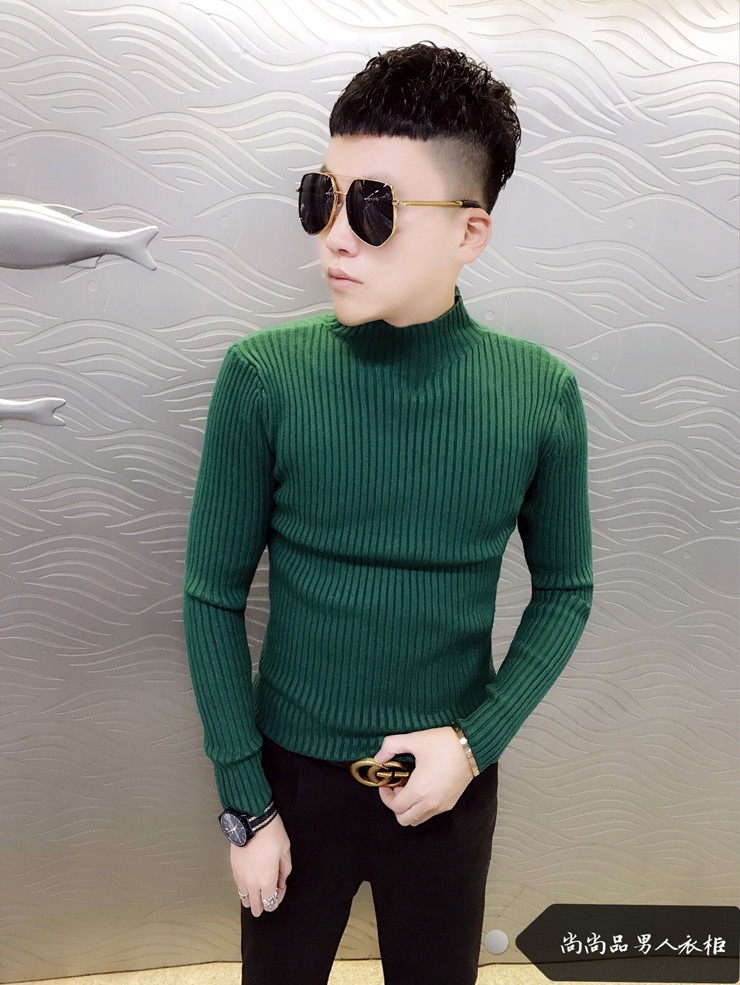 Mùa đông 2018 mới phiên bản Hàn Quốc của hàng dệt kim co giãn xu hướng thời trang nửa cổ cao nam thanh niên áo len mỏng áo gile len nam