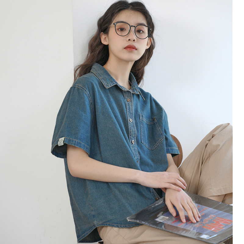 New Women's Summer Denim Shirt Short-Sleeved Top with Thin Jacket Vest and Thin Casual Shirt