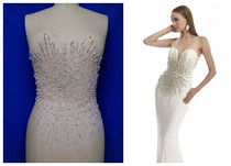 Heavy Industry Bridal Wedding Dress Beading Hot Drilling Mesh Appliqué Front Body Decorative Flower Piece Performance Costume Dress DIY Accessories