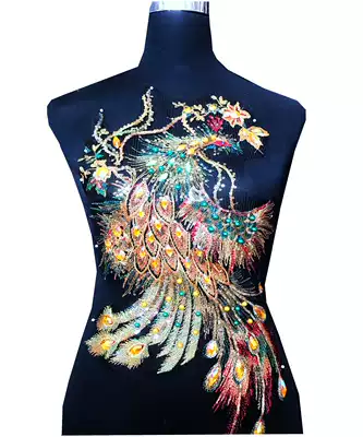 Large gold sequined Phoenix Peacock cloth mesh gauze hot diamond embroidery decal dress cheongsam decoration accessories
