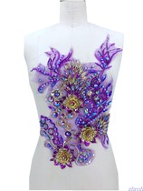 Red Purple Blue Gold Nail Pearl Water Drill Sequin Embroidered Lace Flower Slice with flower Decorative Accessories 35x28CM