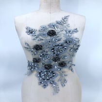 Grey solid l lace with flower nail beads Water drill lace embroidered sheet Diy dress Stage Decorative Accessories 49X32Cm