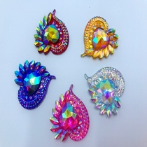 Gold Red Pink Heart-shaped Large Water Drill Crystal 34x31mm Hand Sewn Flat Back Resin Waterdrill Clothing Bag Accessories