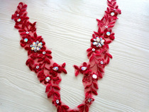 Wine Red Handmade Nail Pearl Water Drill Lace Applie Lace Garnish Lace Clothing Decoration With Appliquet DIY Lace Accessories