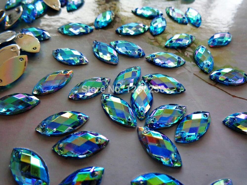 Multi-coloured hand-sewn flat bottom water drill horse eye shaped water drill 7x15mm wedding dresses head decoration DIY decorative accessories