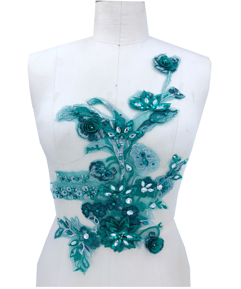 Nail Beading Water Drill Solid Lace Green Embroidered Appliques 40x25 cm Cm Repair Pieces Play Out Gown DIY Accessories