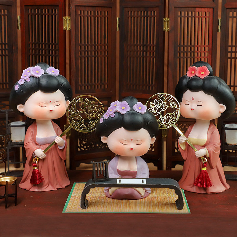 The Tang Dynasty waitresses Dining Room Cartoon Resin Pendulum Piece Creative Car On-board Ecstasy Adornment Ancient National Wind Hand Office-Taobao