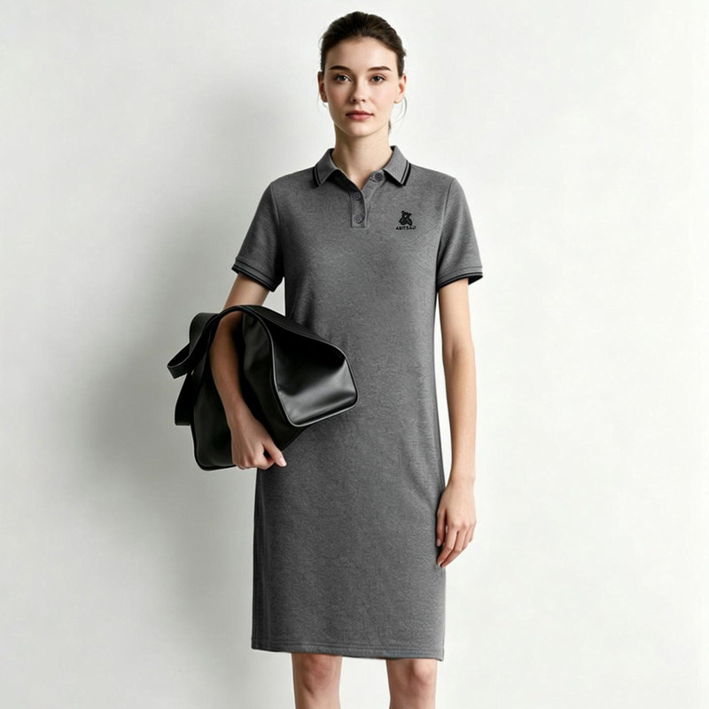 Aijia Cut Label Summer New Color-Block Polo Collar Bear Applique Rhinestone Dress Women's Loose Short-Sleeve Dress