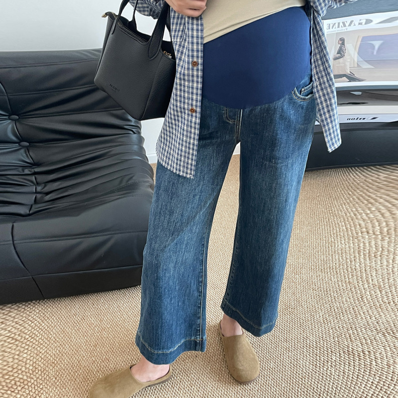 Maternity Pants 2026 Spring and Autumn New Maternity Jeans for Outer Wear Wide-Leg Straight Pants Fashionable Maternity Cropped Pants Spring Maternity Pants 2026 Spring and Autumn New Maternity Jeans for Outer Wear Wide-Leg Straight Pants Fashionable Maternity Cropped Pants Spring