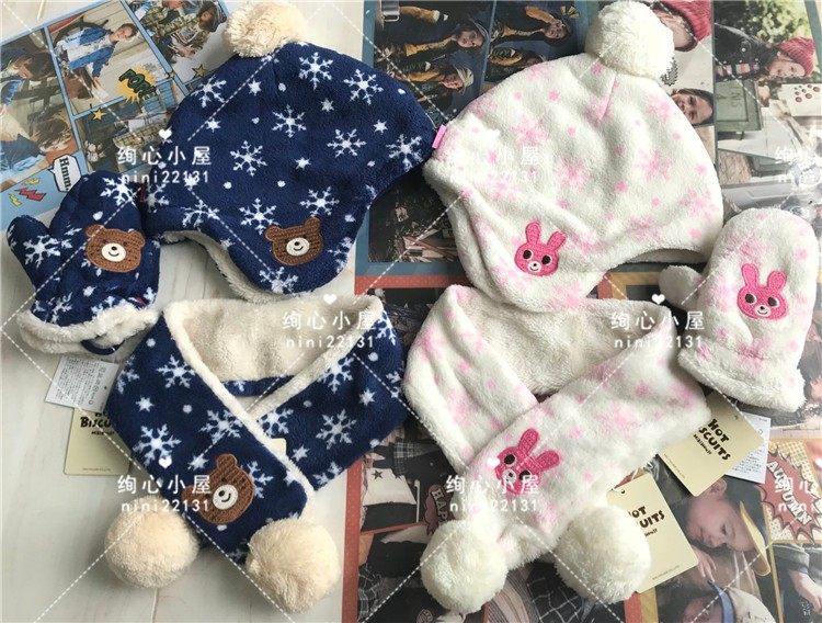 Country now 5 fold Japan mikihousehb snowflake autumn winter warm hat scarf gloves