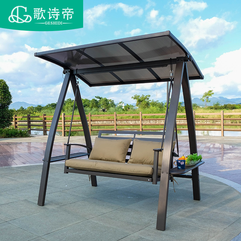 Outdoor swing solar lamp rocking chair aluminum balcony outdoor leisure net red hanging chair courtyard double swing open air