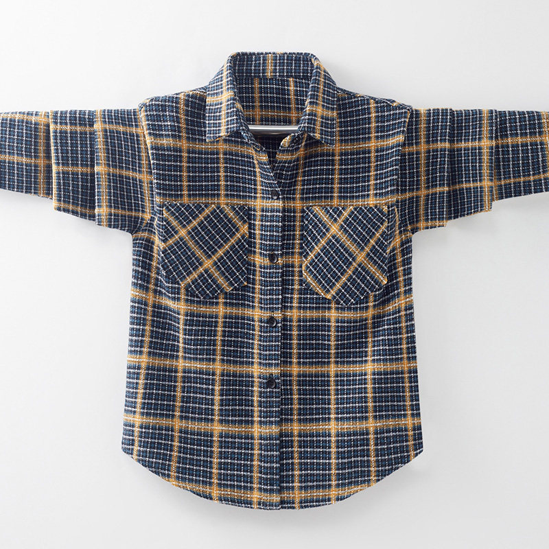 Boy Long Sleeve Shirt 2021 Spring Autumn New Blouses Big Boy Pure Cotton Plaid Boy Shirt Ocean Wave