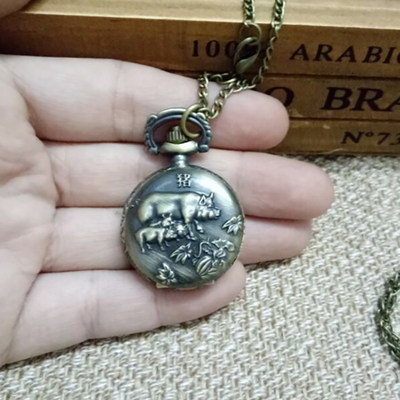 怀表 复古 翻盖 小号十二生肖男 女 项链挂表 学生儿童通用石英表