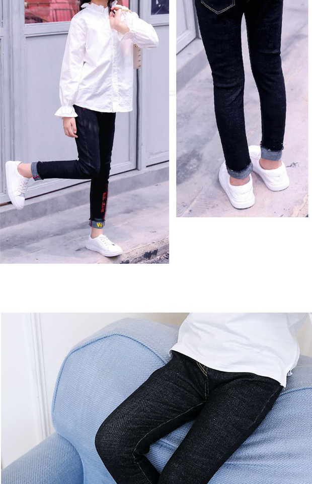 Trẻ em cộng với quần nhung bé gái mặc quần thun bên ngoài vào mùa đông, quần jeans bé gái, giữ ấm, trẻ lớn quần áo trẻ em