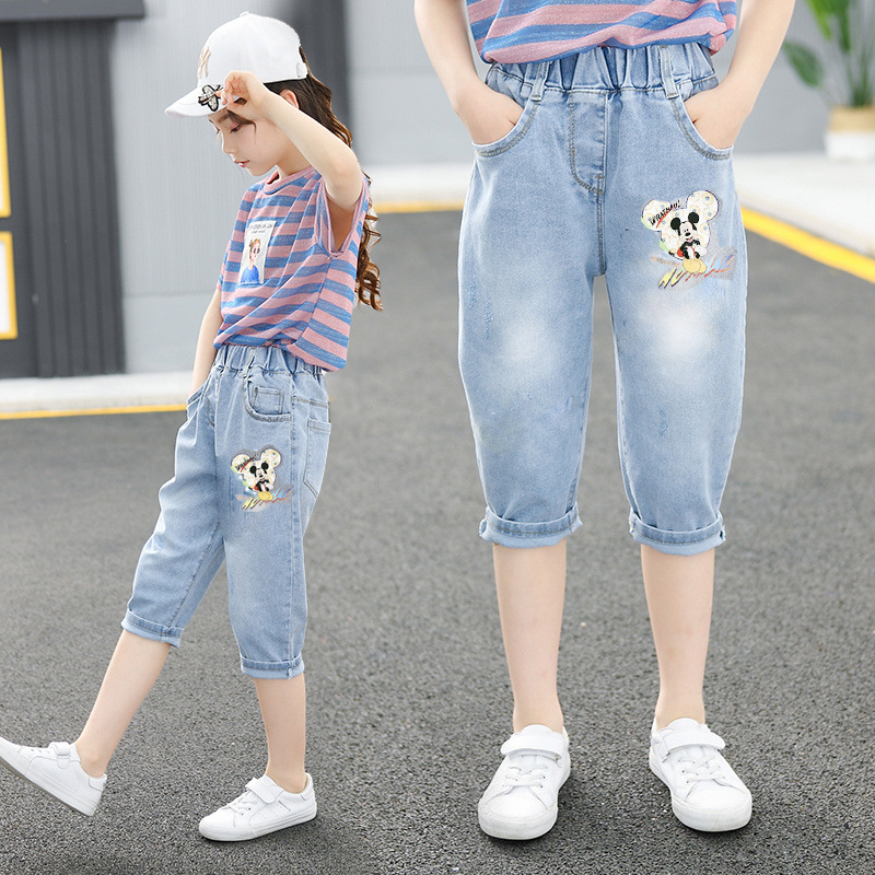 Mùa hè 2020 cô gái mới denim phiên bản Hàn Quốc giữa quần trẻ em quần jeans quần bảy điểm mỏng trong quần short thủy triều những đứa trẻ lớn của.