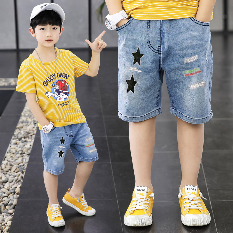 Chàng trai denim quần short mùa hè quần năm điểm trong cậu bé lớn lỏng bảy điểm quần mùa hè sinh viên mỏng quần ngựa triều.