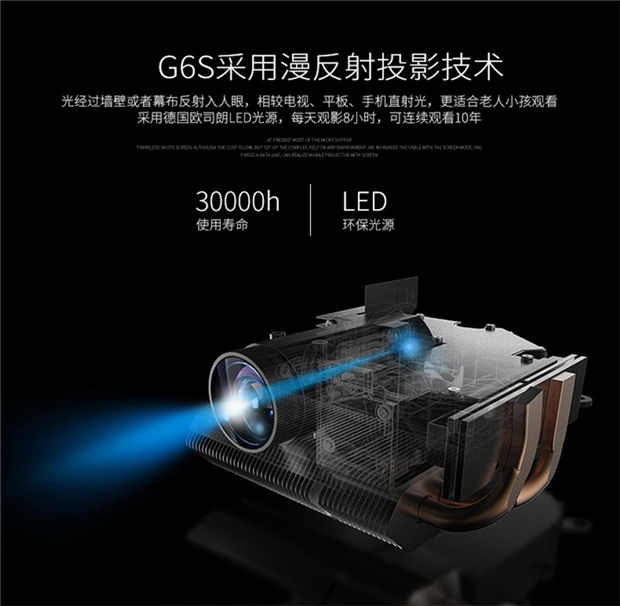 Máy chiếu MEGO Meco G6S HD HDMI / USB / Điện thoại di động Android Android không dây cầm tay siêu nhỏ