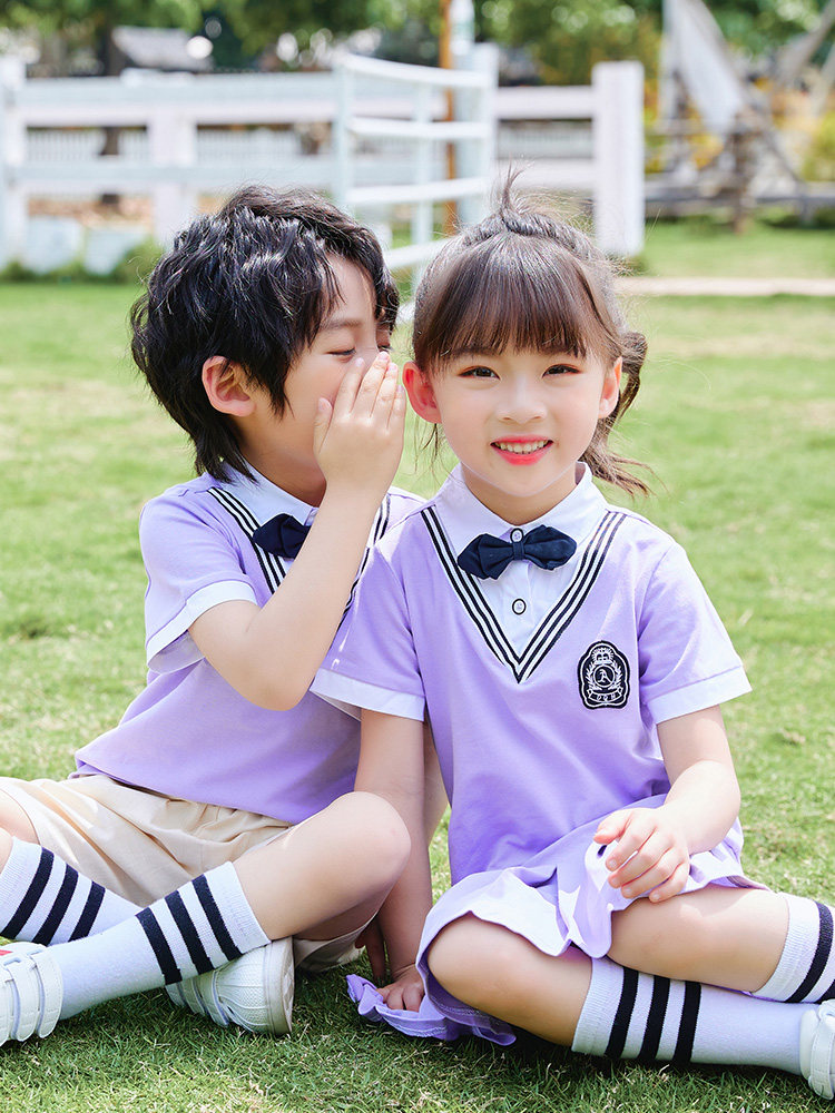Kindergarten uniforms, summer clothes, children's class clothes, graduation photos, British style primary school students, school uniforms, sports short-sleeved summer suits