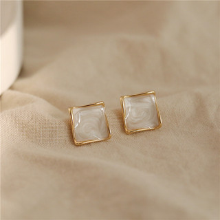 British Dura Walk French-Style Drip Glaze Wave Square Earrings S925 Silver Needle Simple and High-End Elegant Earrings