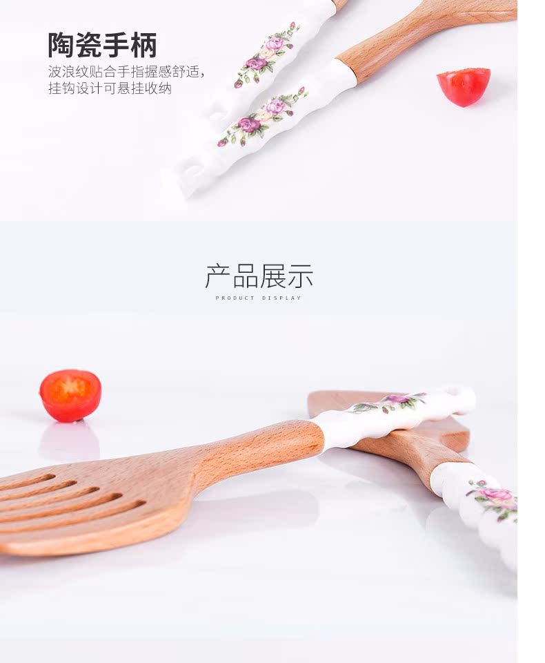 Xẻng nhà bếp Jiashi xẻng chống vảy gốm xử lý xẻng xẻng không dính cán gỗ dài chảo vuông