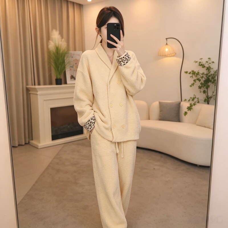 Soft and Fluffy Women's Pajamas 2026 New Winter High-End Half-Velvet Warm Loungewear Set That Can Be Worn Outside in Autumn Soft and Fluffy Women's Pajamas 2026 New Winter High-End Half-Velvet Warm Loungewear Set That Can Be Worn Outside in Autumn