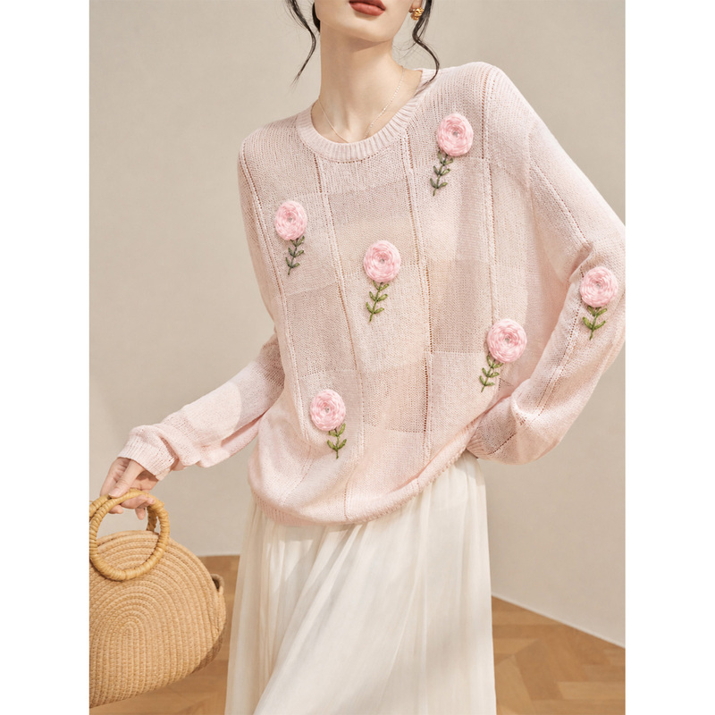 Flowing Era Three-Dimensional Flower Loose Soft Sweater Autumn Women's 2026 New Gentle Style Knitwear