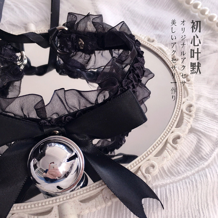 Japanese girl heart bells cute bow big bells lace necklace neck ring collar neck ring