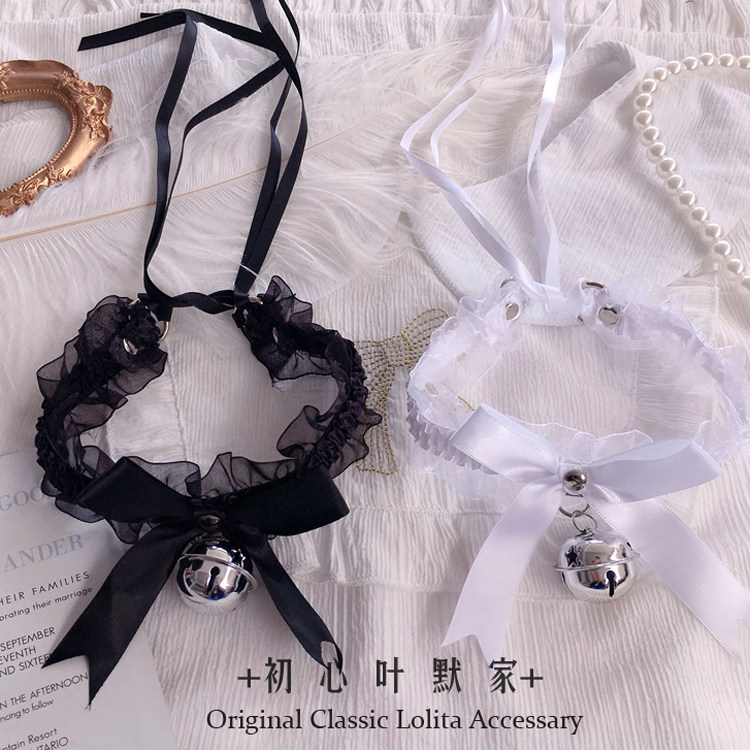 Japanese girl heart bells cute bow big bells lace necklace neck ring collar neck ring